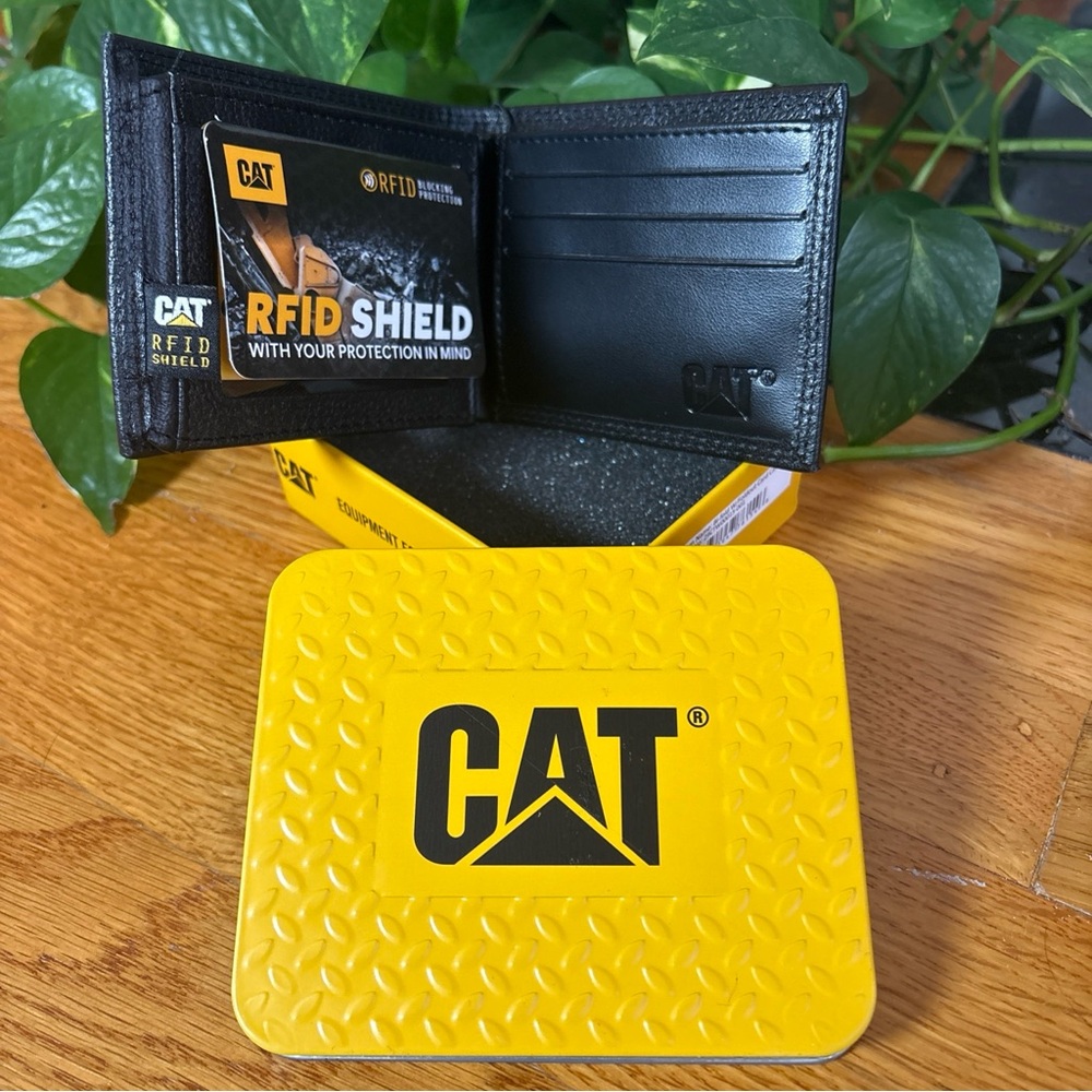 Black Leather Wallet C A T RFID Shield genuine leather